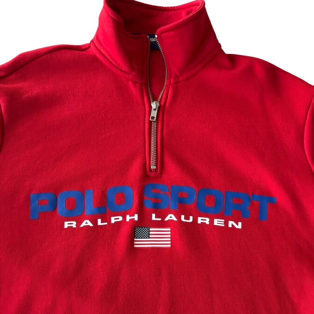 VTG Polo Sport Ralph Lauren 1/4 Zip Sweatshirt L Red USA Flag Sportswear Street - Picture 3 of 6